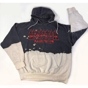 Stranger Things Hoodie Pullover Sweatshirt Mens Small Gray Flame Graphic